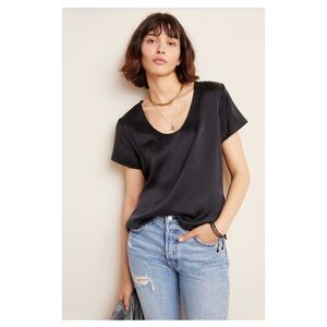 NWOT Anthropologie Lucy 100% Silk Tee Top in Black  Size Small